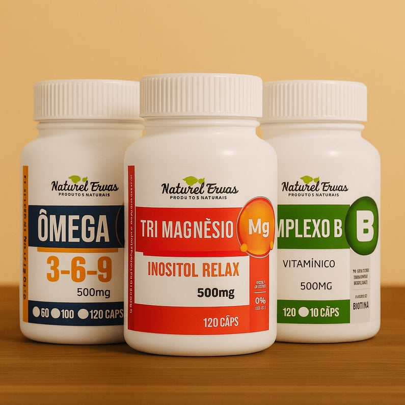 Kit Mente Equilíbrio Total - Ômega 3-6-9, Tri Magnésio + Inositol Relax e Complexo B