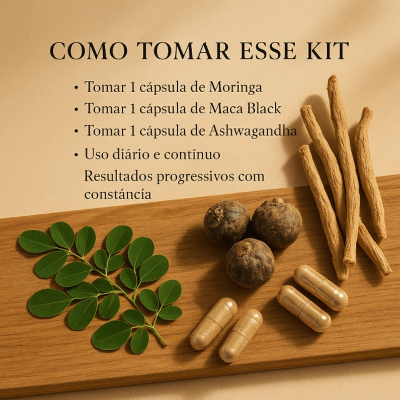 Kit Moringa + Ashwagandha + Maca Black - 3000mg total