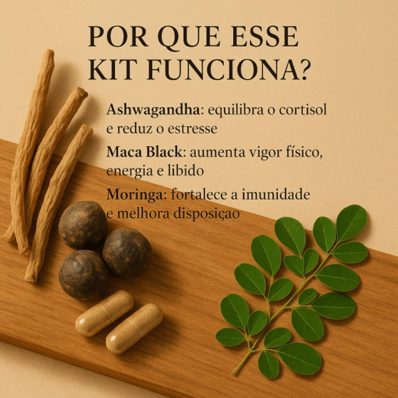 Kit Moringa + Ashwagandha + Maca Black - 3000mg total
