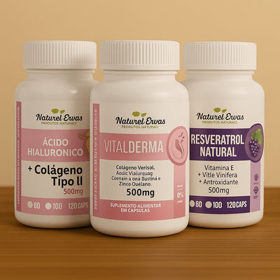 Kit Colágeno Premium - Resveratrol Natural&nbsp, Vital Derma, Colágeno Tipo II e Ácido Hialurônico