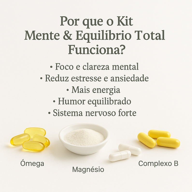Kit Mente Equilíbrio Total - Ômega 3-6-9, Tri Magnésio + Inositol Relax e Complexo B