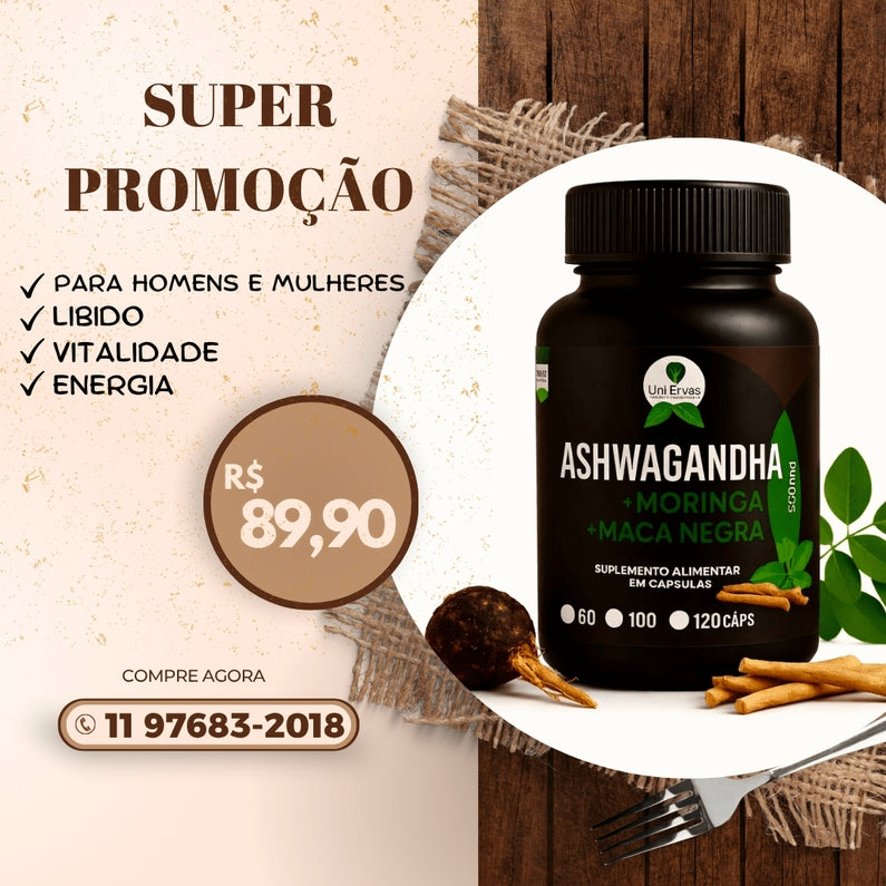 Super Promoção - Ashwagandha, Moringa, Maca Peruana 3 em 1
