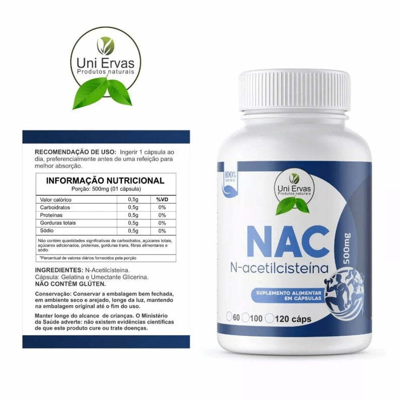 NAC 500mg – N-acetilcisteína | 120 cápsulas