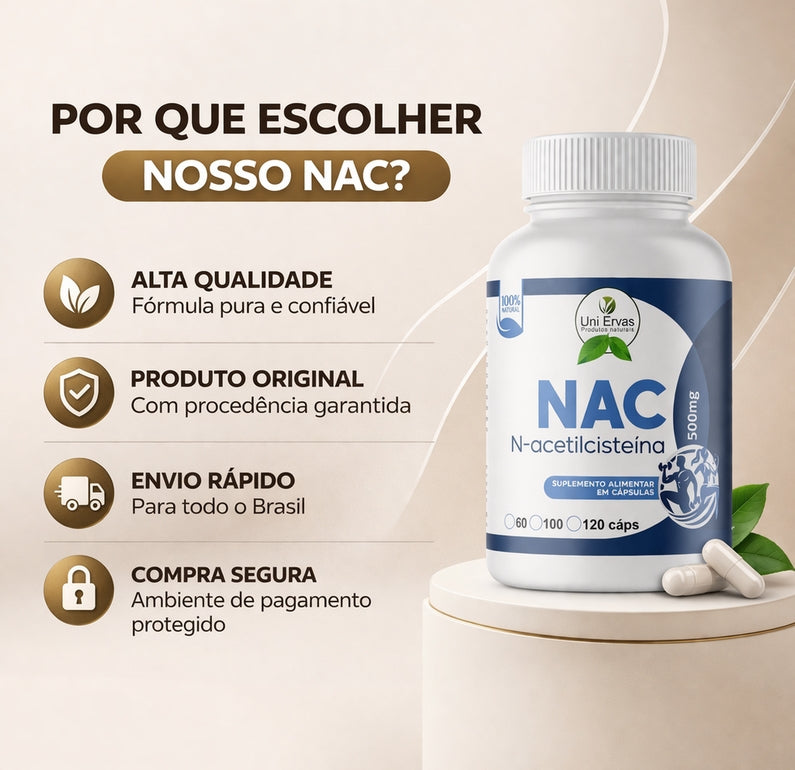 NAC 500mg – N-acetilcisteína | 120 cápsulas