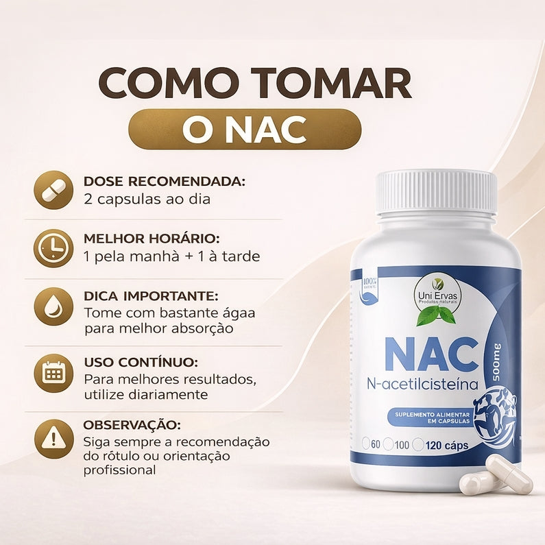 NAC 500mg – N-acetilcisteína | 120 cápsulas