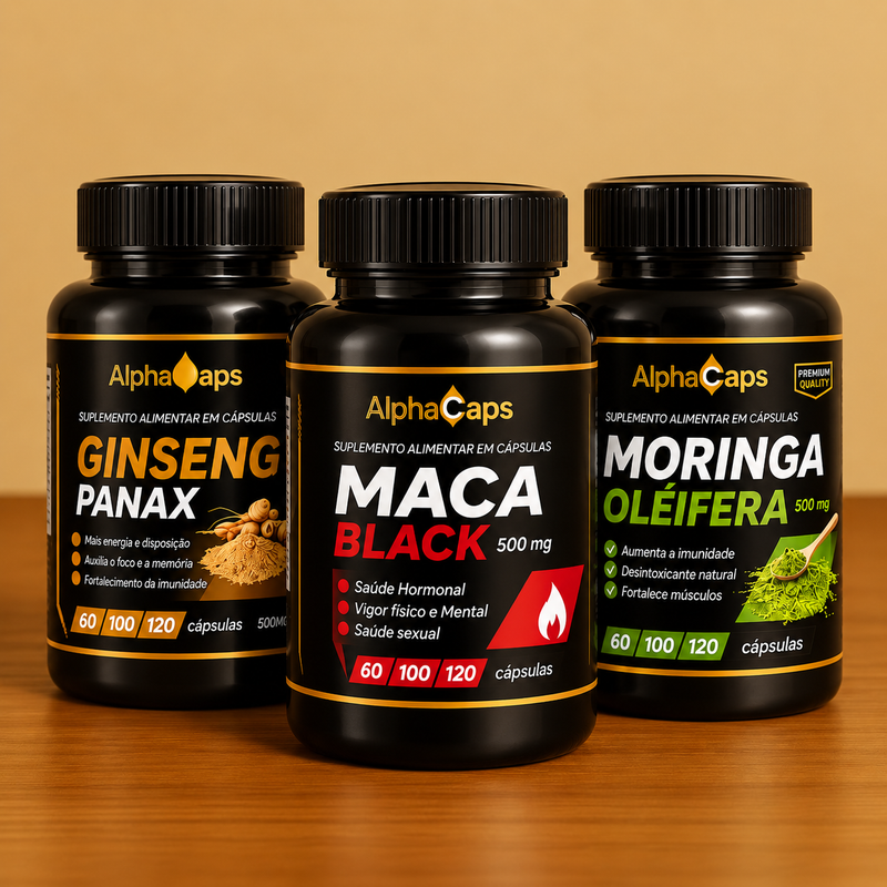 Kit Vitalidade Total – Ginseng Panax, Moringa e Maca Peruana