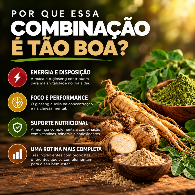 Kit Vitalidade Total – Ginseng Panax, Moringa e Maca Peruana